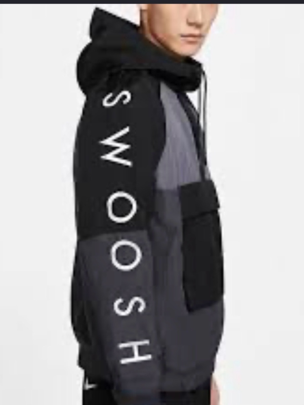 Nike Black & Gray Oversized Pullover Windbreaker with Sleeve Logo
